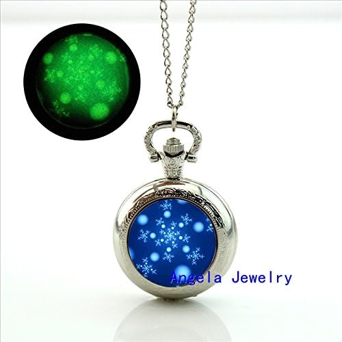 Pretty Lee Fashion Snowflake Glowing Pocket Watch Necklace Snowflake Jewelry Glowing Necklace Watch Pendant
