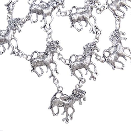 Fancy Vintage Style Running Horse Animal Necklace Earrings Set Silver Tone Art Deco