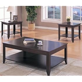 3pc Contemporary Occassional Table Set in Cappuccino Finish: Set Includes: Coffee Table and 2 End Tables