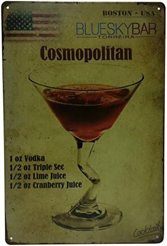 USA Boston Cosmopolitan Red Beverage Retro Vintage Tin Sign 12" X 8" Inches, a Two-sided Postcard Designed By Smile Buy Is Included