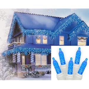 Set of 70 Blue LED M5 Twinkle Icicle Christmas Lights - White Wire