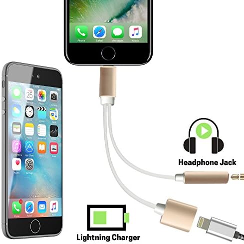 Lightning Port Adapter Charge Jack 3.5 mm Audio Interface Headphone Connector Converter Cable For IOS Devices iPad iPod iPhone 7 7 Plus 6 6s Plus (Gold)