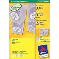Avery Zweckform, L3415-100, CD-Etiketten 100 Blatt, Runde Etiketten, wiederabl�sbar f�r Aktionsaufkleber z.B. bei Preissenkung, � 40 mm