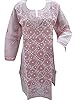 Indie Pink Tunic Top Chikan Embroidered Tunic Kurti Dress for Womens