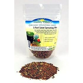 5 Part Salad Sprout Seed Mix -1/4 Lbs (4 Oz) - Organic Sprouting Seeds: Radish, Broccoli, Alfalfa, Green Lentil & Mung Bean - For Sprouts