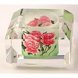 Crystal Tea Light Candle Holder, Hand Painted, Chinese Reverse Painting, Silk Lined Box, Collectible - CLOSEOUT Sale