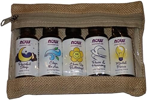 Now Essential Oils Blend Pack with Bag - Uplifting, Calming, Sleep, Purifying and Focusing