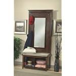 Walnut Finish Hall Tree Coat Hanger with Storage Bench