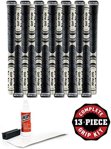 13 White Golf Pride New Decade Multicompound Grips with a Do-it-yourself Grip Kit Regrip Your Clubs with 15 Double Sided Tape Stripes, Rubber Vice Clamp, Grip Solvent and Easy to Follow Instructions