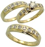 14k Yellow Gold Trio 3-Piece His (5mm) & Hers (5mm; 5mm) Wedding Band Set, w/ 0.26 Carat (Center) & 0.55 Carat (Sides) Brilliant Cut Diamonds; (Men's Size 9 to 12; Ladies' Size 6 to 8)