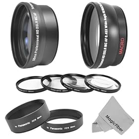 Accessory Lens Kit for PANASONIC Lumix FZ18, FZ28, FZ38 - Includes: Professinal 0.43X Wide Angle and 2.0X Telephoto High Definition Lenses + Lens and Filter Adapter Tube + Macro Close-Up Filter Set (+1 +2 +4 +10) + MagicFiber Microfiber Lens Cleaning Cloth