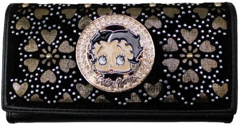 Licensed Betty Boop Tri-Fold Studded Heart Wallet KFW-904 (Black)