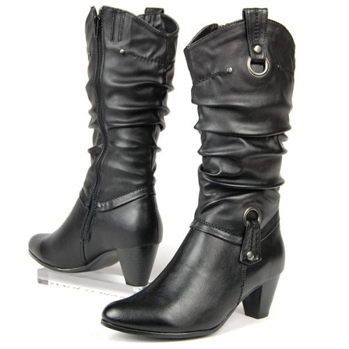 JANE KLAIN Damen Langschaft-Stiefel, Raffungen, schwarz, Größe:37