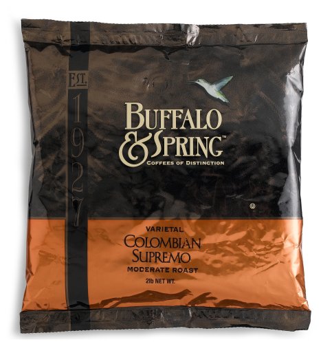 Buffalo & Spring Colombia Supremo, Moderate Roast Whole Bean Coffee, 2-Pound Bag by Buffalo & Spring