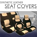 Universal PU (Synthetic) Leather Car Seat Covers Set with Steering Wheel Cover and... by Yupbizauto