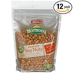 Emerald Harmony Soy Nuts, Roasted and No Salt, 7.5-Ounce Bags (Pack of 12) by Emerald Harmony