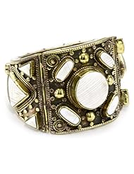 Devon Leigh "Ethnic and Tribal" Intricate White Shell and Brass Cuff Bracelet