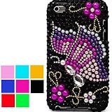 Many Design Pattern Rhinstone Jewel case for New Ipod Touch 4th Generation with Camera Suitable for 8G 32G 64G Front and Back cover (Black Stone)