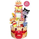 出産祝いに大人気！アンパンマン・バイキンマン 豪華4段おむつケーキ/赤ちゃんの内祝い・誕生日プレゼント ギフトセット ダイパーケーキ/男の子 (パンパースM31枚 （1歳のお誕生日プレゼント用に）)