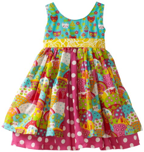 Jelly The Pug Girls 2-6X Happy Katy Dress, Blue Pink/White Dot, 4