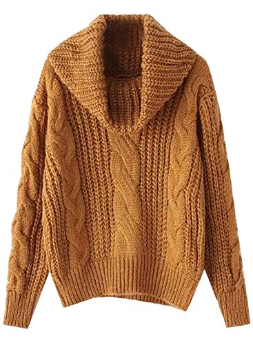 Women's Solid Turtle Neck Drop Sleeve Cable Chunky Knit Basic Knit Sweater