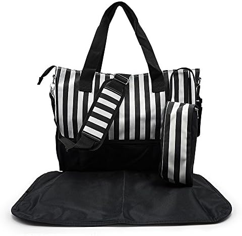 Diaper Bag Messenger with Changing Pad, Bottle Holders Travel Money Belt Stroller Clips Color Black