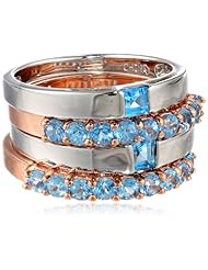 Sterling Silver Two-Tone Blue Topaz Stackable Ring, Set of 4
