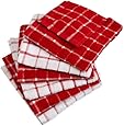 DII 100% Cotton, Machine Washable, Basic Everyday Kitchen Dish Cloth, Windowpane Design, 12 x 12" Set of 6- Red