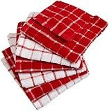 DII 100% Cotton, Machine Washable, Basic Everyday Kitchen Dish Cloth, Windowpane Design, 12 x 12" Set of 6- Red