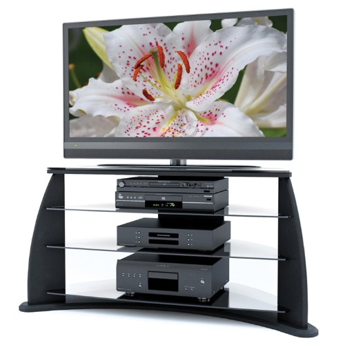 Sonax FP-4000 Florence 42-Inch Midnight Black TV Stand with Glass Shelves