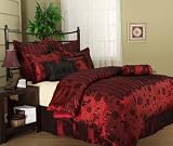 7 PIece Queen Embroidered Burgundy with touch of Black Comforter Set Bed-in-a-bag
