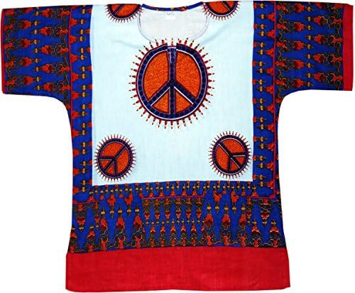 Mens Peace Dashiki One-Size Cotton Hippie Boho By AmericanDashiki Paper White