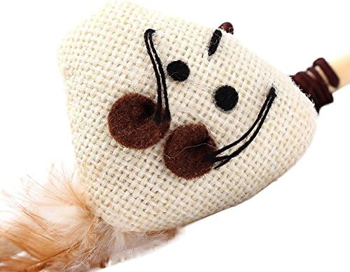 HAKUMA Pet Wooden Wand Cat Stick Feather Interaktive Teaser Toys(Total Length 40cm,Triangl Head)