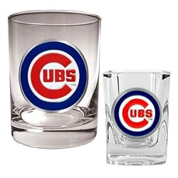 Chicago Cubs MLB Rocks Glass & Square Shot Glass Set - Primary Logo by Great American Products