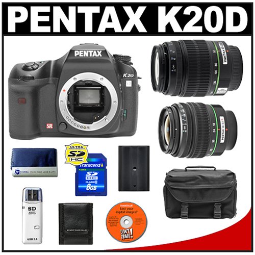 Pentax K20D Digital SLR Camera with Pentax SMC DA 18-55mm AL II Zoom Lens + Pentax SMC DA 50-200mm ED Zoom Lens + 8GB SDHC Card + Spare D-LI50 Battery + Case + Cameta Bonus Accessory Kit