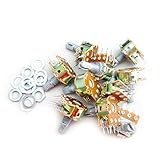 HiLetgo 10PCS B100K OHM オーム オーディオ アンプ ロータリー ダブル ポテンショメータ 15MM シャフト6p 帯ナッツ [並行輸入品]