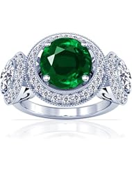 Platinum Round Cut Emerald Ring With Sidestones (GIA Certificate)