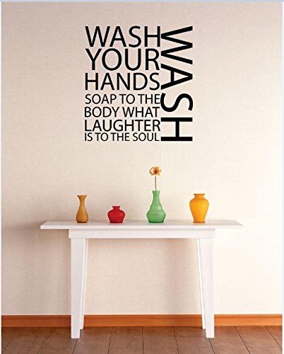 Design with Vinyl 1 Zzz 203 Decor Item Wash Your Hands Soap to The Body What Laughter is to The Soul Bathroom Quote Wall Decal Sticker, 12 x 12-Inch, Black