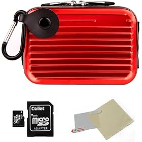 RED Metallic Pascal Design Protective Cover Hard Shell Cube Carrying Case For Sony Cyber-Shot H70 / HX7V / HX9 / TX100V / TX55 / W530 / W610 / W570 / W620 / W650 / W510 / W560 / WX9 / TX10 / WX10 Point And Shoot Digital Camera + Includes a 4GB Micro SD Card with SD Adaptor + Includes a Universal Ant