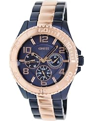 GUESS Womens U0231L6 Iconic Blue Multi-Function Two Tone Blue & Rose Gold-Tone Watch