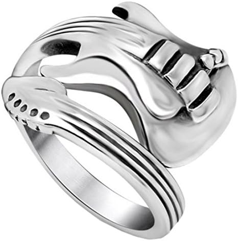 SA711 Men Women's Open-End Rock Music And Guitar Stainless Steel Ring,Silver
