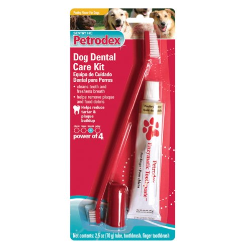 Petrodex Dog Dental Care Kit, Poultry Toothpaste, 2 Toothbrushes
