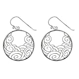 Sterling Silver Medium Woodblock Filigree Circle Drop Earrings