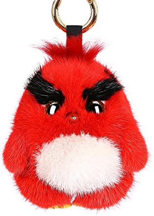 Fashion key chain, Angry Bird, Red mink fur, Bag charms, Designed by Ella Liu