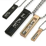 Stainless Steel Couples Cubic Zirconia Black and Gold Floating "Love" Bar Pendant Necklace Set 18"/20-24"