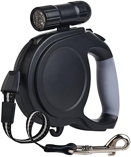 Retractable Dog Leash, Retractable Dog Leash With 9 LED Detachable Flashlight, Pet Leash Dog Lead 26ft for Medium Large Dogs, One Button Break &amp; Lock + Removable Flashlight (XL(130lb), Black)