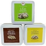 Mississippi Cheese Straw Factory Three Gift Tin Shortbread Straw Assortment: Lemon, Key Lime and Cinnamon Pecan, 30oz