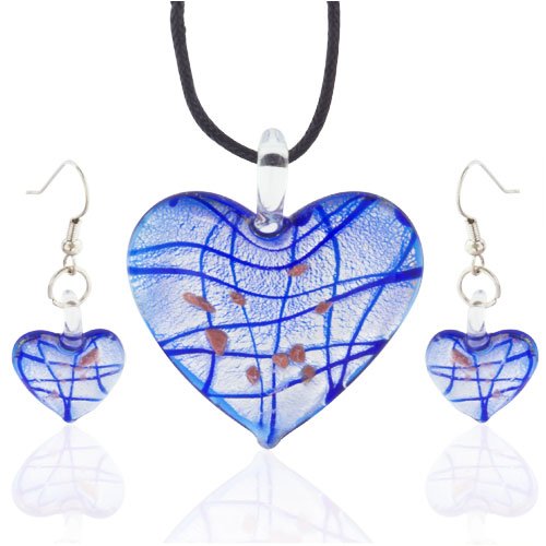 Blue Heart Murano Glass Earrings Set