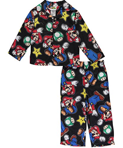 Super Mario Little Boys Flannel Coat Style Pajamas (6, Super Black)