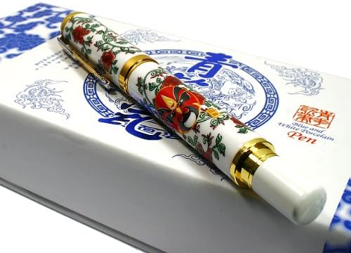Hand Make Porcelain White Blue Rose and Mask Rollerball Pen Art Nib M 18 Kgp with Ink